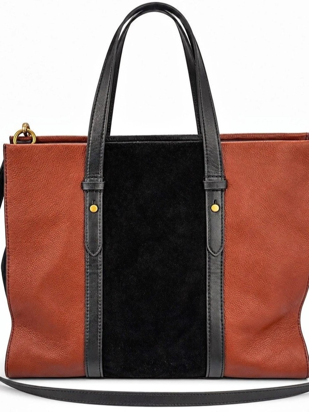 Fossil Carmen Leather Tote Brown Black Crossbody Bag